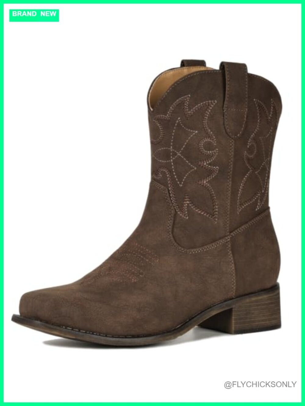 Western Cowgirl Ankle Boots Square Toe Faux Leather Pull-On